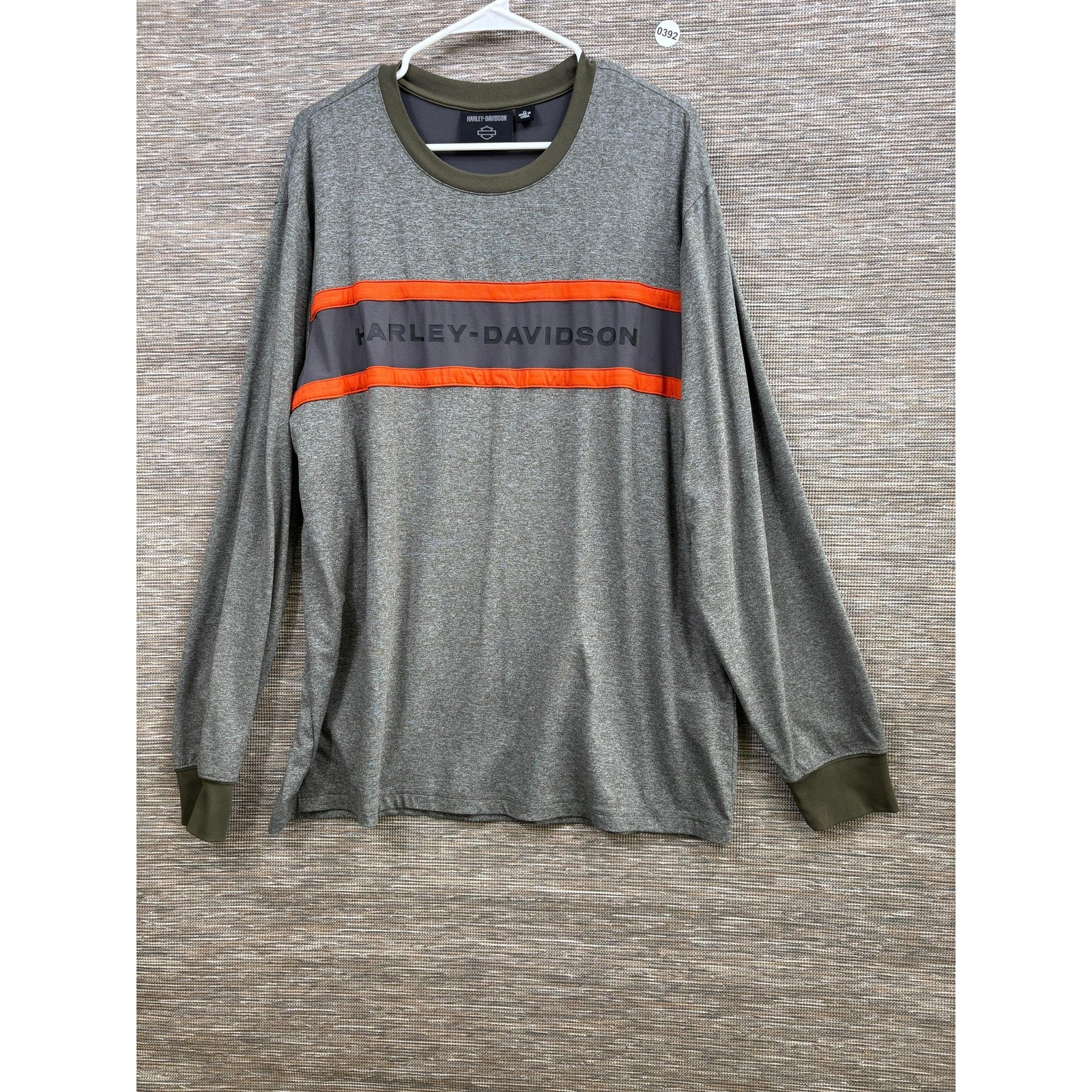 Harley-Davidson Shirt Mens Xl Gray Long Sleeve Stripe Logo Motorcycle Biker Tee